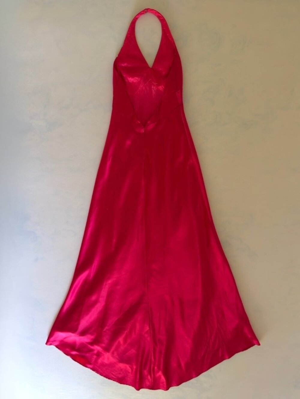 Cache Vintage Fuchsia Pink Open Back Satin Halter Gown